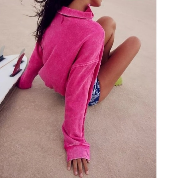 FP MOVEMENT Valley Girl 1/4 Zip Sweatshirt Pullover NWT Punch Crush - Picture 3 of 12